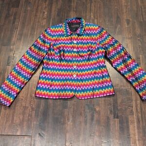 Nina McLemore 100% Silk Blazer Jacket Womens 4 Bold Rainbow Checked Retro USA